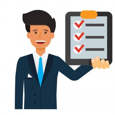 işadamı ile onay listesi karikatür düz vektör illüstrasyon kavramı izole beyaz zemin üzerine