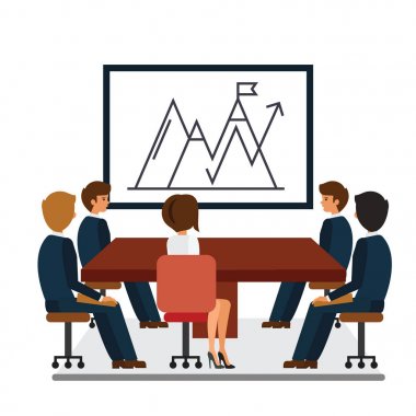 iş toplantı, sunum karikatür düz vektör illüstrasyon kavramı izole beyaz zemin üzerine pazarlama