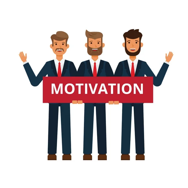 Business team, zakenman vasthouden motivatie bestuur cartoon platte vector illustratie concept geïsoleerd witte achtergrond — Stockvector