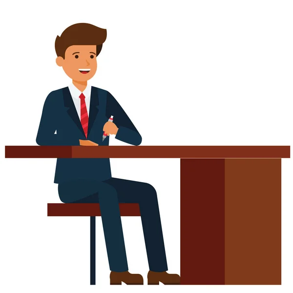 Бизнесмен сидит на офисном столе мультфильм плоский вектор иллюстрации концепции на изолированном белом фоне — стоковый вектор