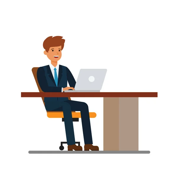 Businessman working at desk at notebook cartoon flat vector illustration concept on isolated white background — 스톡 벡터