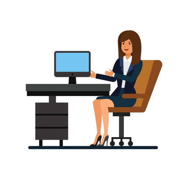 Female client support, working at office cartoon flat illustration concept on isolated vector white background — Stock Vector