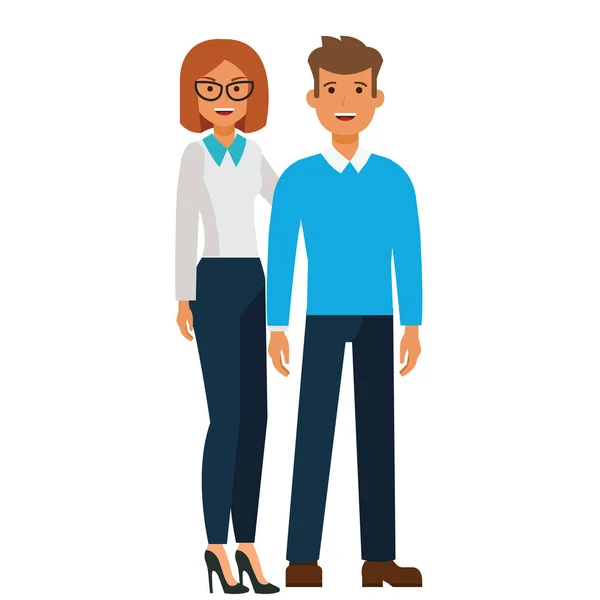 Feliz pareja de pie, hombre y mujer dibujo animado vector plano concepto de ilustración sobre fondo blanco aislado — Vector de stock