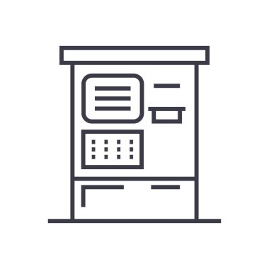 ATM makine doğrusal simgesi, işaret, sembol, vektör izole arka plan üzerinde