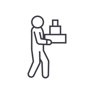 teslimat adam doğrusal simgesi, işaret, sembol, vektör izole arka plan üzerinde