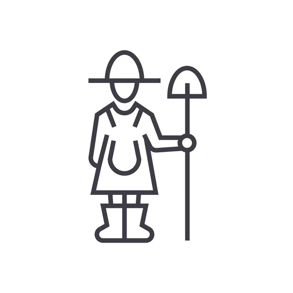 Kürek doğrusal simgesi, işaret, sembol, kadın çiftçi izole arka plan üzerinde vektör — Stok Vektör