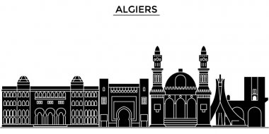 Algiers mimari vektör şehir manzarası, seyahat cityscape yerler, binalar, arka plan üzerinde izole manzaraları ile