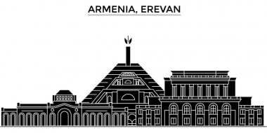 Ermenistan, Erevan mimari vektör şehir manzarası, seyahat yerler, binalar, arka plan üzerinde izole manzaraları ile cityscape