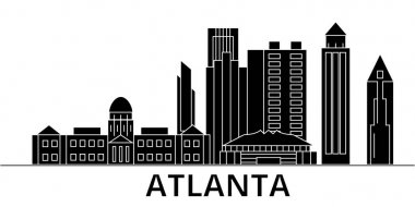 Atlanta mimari vektör şehir manzarası, seyahat cityscape yerler, binalar, arka plan üzerinde izole manzaraları ile
