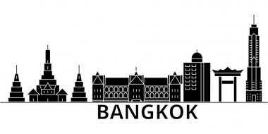 Bangkok mimari vektör şehir manzarası, seyahat cityscape yerler, binalar, arka plan üzerinde izole manzaraları ile