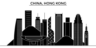 Çin, Hong Kong mimari vektör şehir manzarası, seyahat yerler, binalar, arka plan üzerinde izole manzaraları ile cityscape