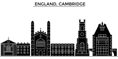 İngiltere ' de Cambridge Mimarlık vektör şehir manzarası, seyahat yerler, binalar, arka plan üzerinde izole manzaraları ile cityscape