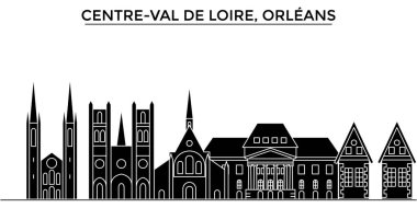 Fransa, Merkezi Val De Loire, Orleans mimari vektör şehir manzarası, cityscape yerler, binalar, arka plan üzerinde izole manzaraları ile seyahat