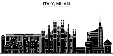 İtalya, Milano mimari vektör şehir manzarası, seyahat yerler, binalar, arka plan üzerinde izole manzaraları ile cityscape