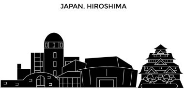 Japonya, Hiroşima mimari vektör şehir manzarası, seyahat yerler, binalar, arka plan üzerinde izole manzaraları ile cityscape