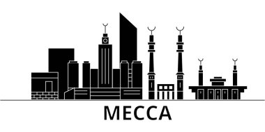 Mekke mimari vektör şehir manzarası, seyahat cityscape yerler, binalar, arka plan üzerinde izole manzaraları ile