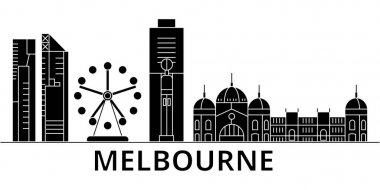 Melbourne mimari vektör şehir manzarası, seyahat cityscape yerler, binalar, arka plan üzerinde izole manzaraları ile