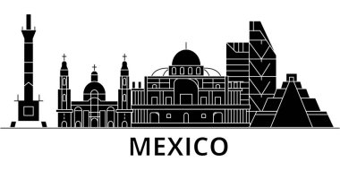 Meksika mimari vektör şehir manzarası, seyahat cityscape yerler, binalar, arka plan üzerinde izole manzaraları ile