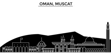 Umman Muscat mimari vektör şehir manzarası, seyahat yerler, binalar, arka plan üzerinde izole manzaraları ile cityscape