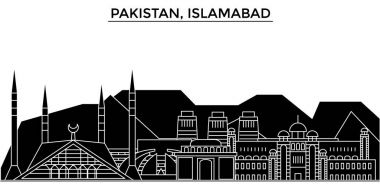 Pakistan, Islamabad mimari vektör şehir manzarası, seyahat yerler, binalar, arka plan üzerinde izole manzaraları ile cityscape