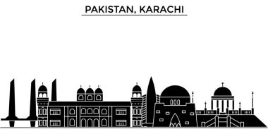 Pakistan, Karaçi mimari vektör şehir manzarası, seyahat yerler, binalar, arka plan üzerinde izole manzaraları ile cityscape