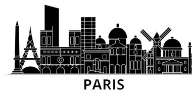 Paris mimari vektör şehir manzarası, seyahat cityscape yerler, binalar, arka plan üzerinde izole manzaraları ile