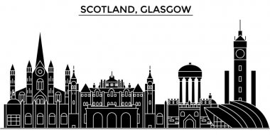 İskoçya, Glasgow mimari vektör şehir manzarası, seyahat yerler, binalar, arka plan üzerinde izole manzaraları ile cityscape