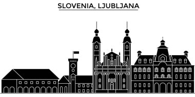 Slovenya, Ljubljana Mimarlık vektör şehir manzarası, seyahat yerler, binalar, arka plan üzerinde izole manzaraları ile cityscape