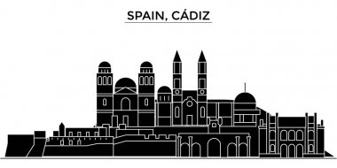 İspanya, Cadiz mimari vektör şehir manzarası, seyahat yerler, binalar, arka plan üzerinde izole manzaraları ile cityscape