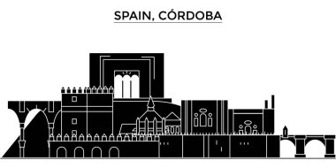 İspanya, Cordoba mimari vektör şehir manzarası, seyahat yerler, binalar, arka plan üzerinde izole manzaraları ile cityscape