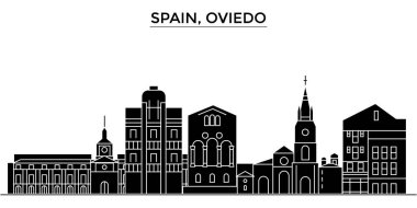 İspanya, Oviedo mimari vektör şehir manzarası, seyahat yerler, binalar, arka plan üzerinde izole manzaraları ile cityscape