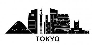 Tokyo Japonya mimari vektör şehir manzarası, seyahat cityscape yerler, binalar, arka plan üzerinde izole manzaraları ile