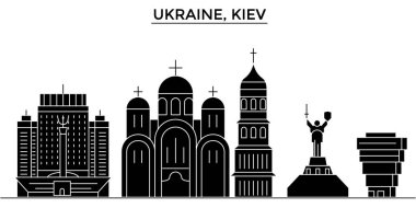 Ukrayna, Kiev mimari vektör şehir manzarası, seyahat yerler, binalar, arka plan üzerinde izole manzaraları ile cityscape
