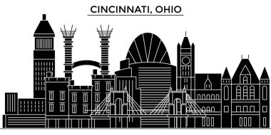 ABD, Cincinnati, Ohio mimari vektör şehir manzarası, seyahat yerler, binalar, arka plan üzerinde izole manzaraları ile cityscape