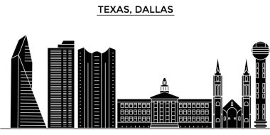 ABD, Texas Dallas mimari vektör şehir manzarası, seyahat yerler, binalar, arka plan üzerinde izole manzaraları ile cityscape