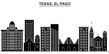 ABD, Texas El Paso mimari vektör şehir manzarası, seyahat yerler, binalar, arka plan üzerinde izole manzaraları ile cityscape