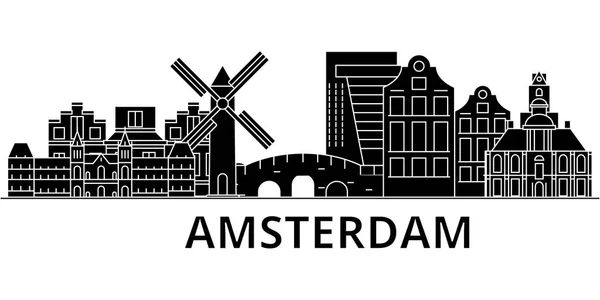 Amsterdam architecture vector city skyline, travel cityscape with landmarks, buildings, isolated sights on background — Stock Vector