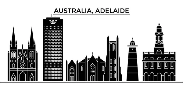 Australien, adelaide architektur vektor city skyline, reise stadtbild mit denkmälern, gebäuden, isolierten sehenswürdigkeiten im hintergrund — Stockvektor