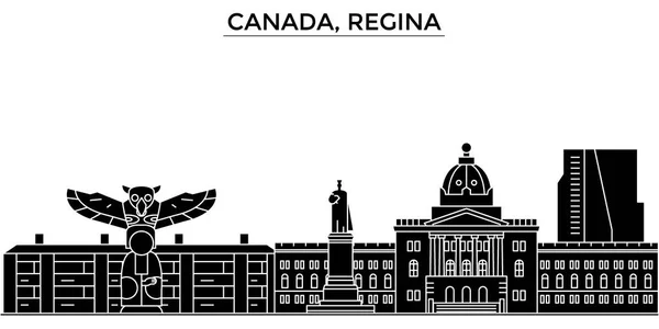 加拿大里贾纳建筑矢量城市天际线、 旅游地标、 建筑物、 孤立的目光投向背景的城市风光 — 图库矢量图片
