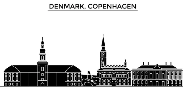 Dinamarca, Copenhague arquitectura vector ciudad horizonte, paisaje urbano de viajes con monumentos, edificios, vistas aisladas en el fondo — Vector de stock