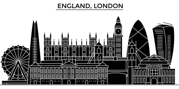 Angleterre, Londres architecture vectorielle ville skyline, voyage paysage urbain avec des points de repère, bâtiments, sites isolés en arrière-plan — Image vectorielle