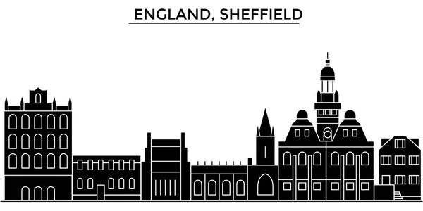 Inghilterra, Sheffield architettura vettore città skyline, viaggio paesaggio urbano con punti di riferimento, edifici, luoghi isolati sullo sfondo — Vettoriale Stock