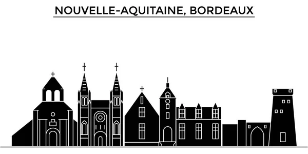 Francia, Nouvelle Aquitania, Burdeos arquitectura vector ciudad horizonte, paisaje urbano de viajes con monumentos, edificios, vistas aisladas en el fondo — Vector de stock