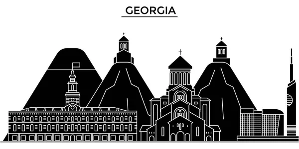 Georgia architektura wektor panoramę miasta, pejzaż podróż z zabytki, budynki, na białym tle zabytków na tle — Wektor stockowy