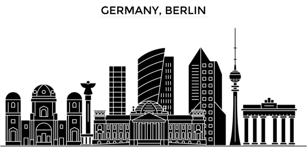 Deutschland, berliner architekturvektor stadtsilhouette, reiselandschaft mit denkmälern, gebäuden, einsamen sehenswürdigkeiten im hintergrund — Stockvektor