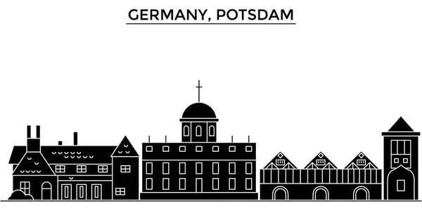 Германия, Потсдамская архитектурная векторная линия города, городской пейзаж с достопримечательностями, здания, изолированные достопримечательности на заднем плане — стоковый вектор