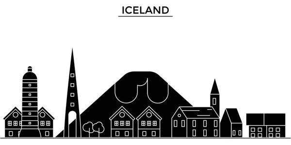 Ice Land het platform vector skyline van de stad, reizen stadsgezicht met monumenten, gebouwen, geïsoleerde bezienswaardigheden op achtergrond — Stockvector