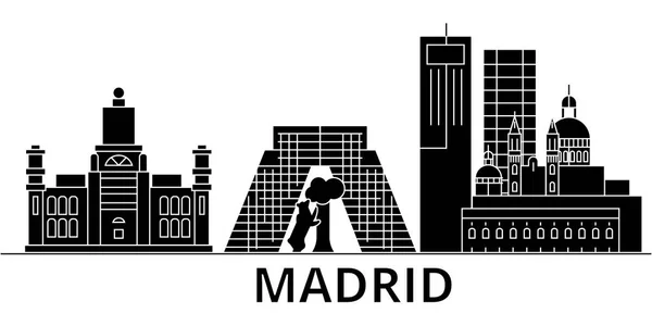 Madrid építészet vektor városra, utazási városkép tereptárgyak, épületek, elszigetelt látnivalók a háttérben — Stock Vector