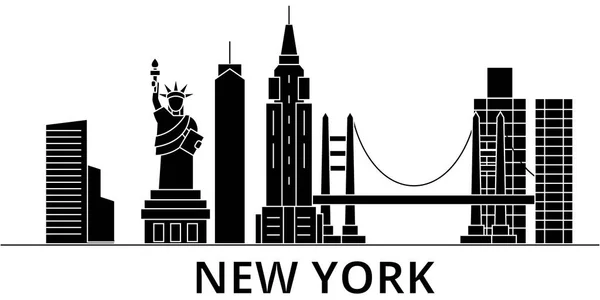 Векторный городской горизонт нью-йоркской архитектуры, город путешествий с достопримечательностями, зданиями, изолированными достопримечательностями на заднем плане — стоковый вектор