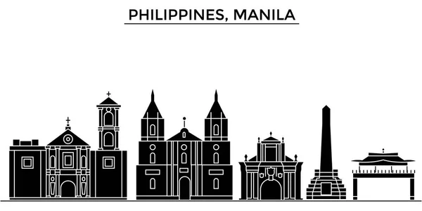 Philippinen, Manila Architektur Vektor Stadtsilhouette, Reise Stadtbild mit Sehenswürdigkeiten, Gebäuden, isolierte Sehenswürdigkeiten im Hintergrund — Stockvektor